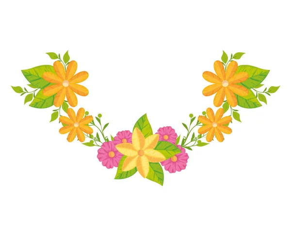 Décoration de jolies fleurs avec des feuilles — Image vectorielle