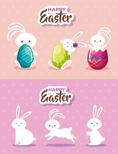 Set kartu dari happy easter dengan dekorasi - Stok Vektor