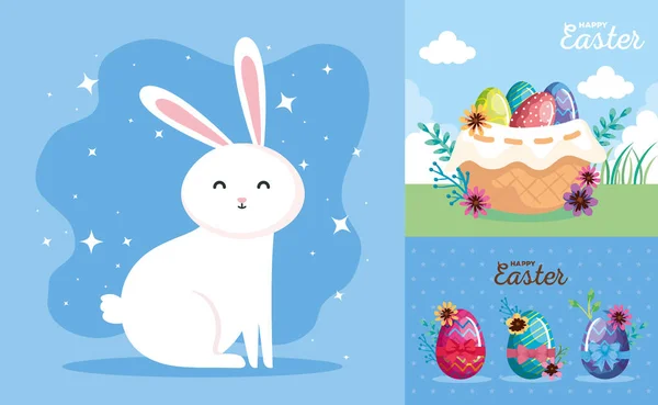 Jeu de cartes de Pâques heureux avec décoration — Image vectorielle