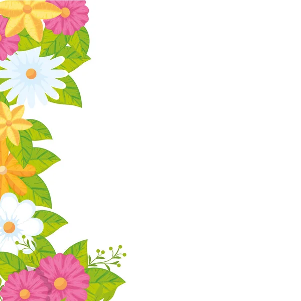 Decoración de flores lindas con hojas — Vector de stock