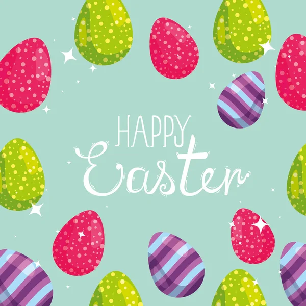 Tarjeta de Pascua feliz con huevos decorados — Vector de stock
