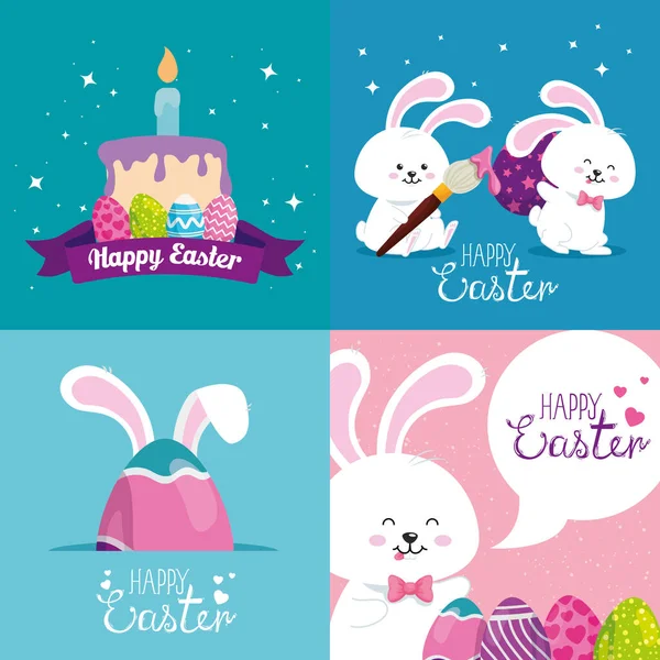 Set carte pasqua felice con decorazione — Vettoriale Stock