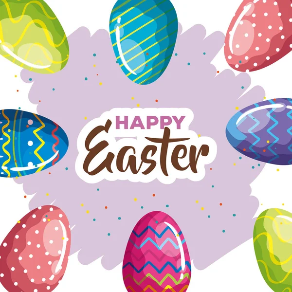 Happy easter card with eggs decorated — Stock Vector