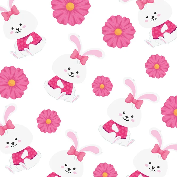 Background of cute rabbits female with flowers — Stockvektor