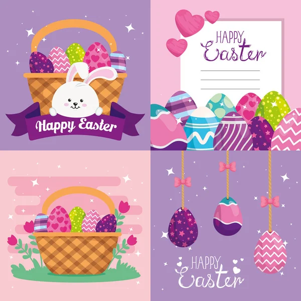 Jeu de cartes heureux Pâques avec décoration — Image vectorielle