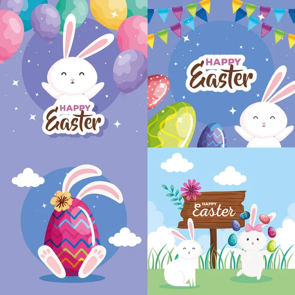 Set cards of happy easter with decoration — ストックベクタ