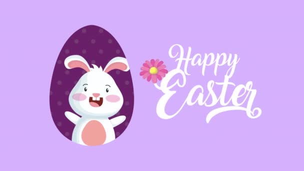 Felice Pasqua carta animata con simpatico coniglio — Video Stock