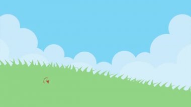 Tavşan kulağı kullanan küçük bir kızın olduğu mutlu paskalya animasyon kartları.