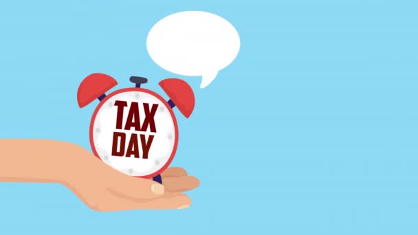 Animación día de impuestos con despertador — Vídeo de stock