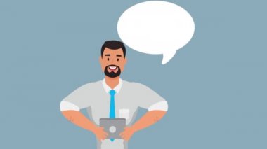 Konuşma baloncuğu karakterli genç iş adamı