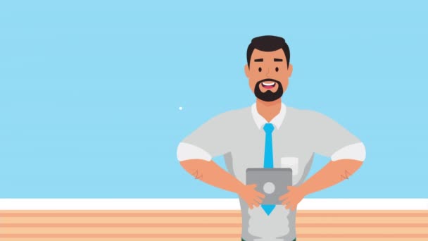 Animación día de impuestos con hombre de negocios y despertador — Vídeo de stock