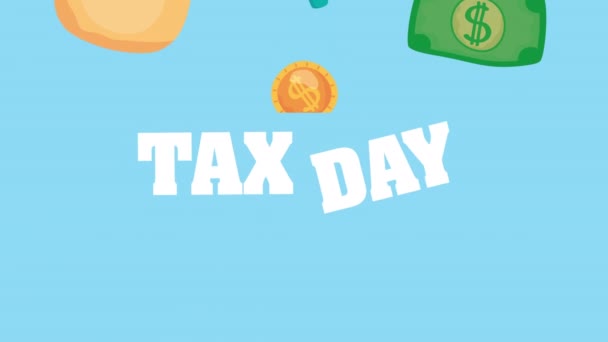 Animation zum Steuertag mit eingestellten Symbolen — Stockvideo