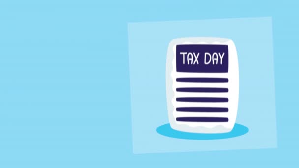 Animación día de impuestos con pareja de negocios y documento — Vídeo de stock
