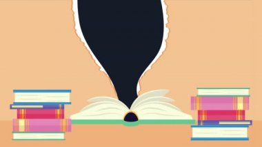 Dünya kitap günü kutlaması. Yığınla kitap ve dünya gezegeniyle.