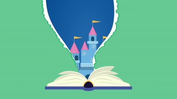 Celebração do dia do livro mundial com castelo de conto de fadas — Vídeo de Stock