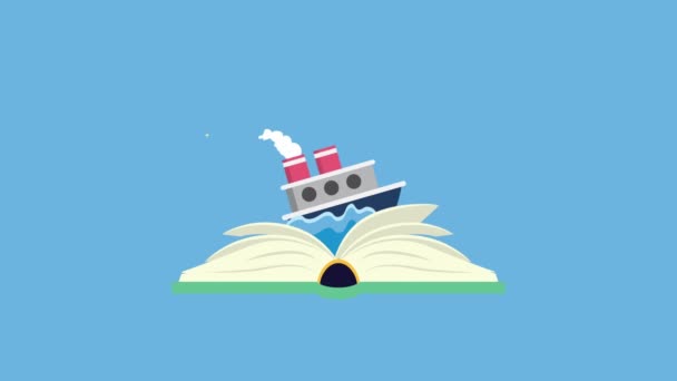 Celebración del día mundial del libro con el barco — Vídeos de Stock