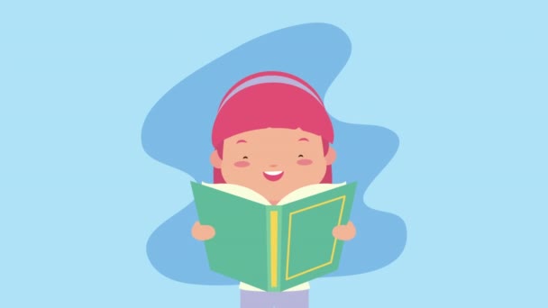 Celebração do dia do livro mundial com a leitura da menina — Vídeo de Stock