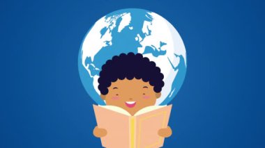 Dünya kitap günü kutlaması. Afro çocuk okuma ve gezegenle.