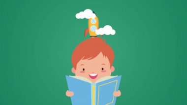 Dünya kitap günü kutlaması küçük bir çocuğun okuması ve roketi ile