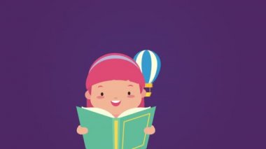 Dünya kitap günü kutlaması küçük bir kızın okuması ve balonlu sıcak hava