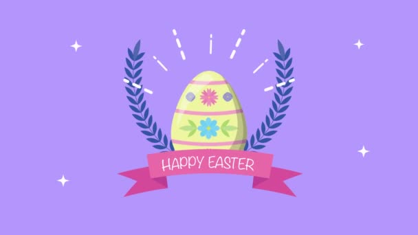 Happy easter animated card with egg painted — Stock Video