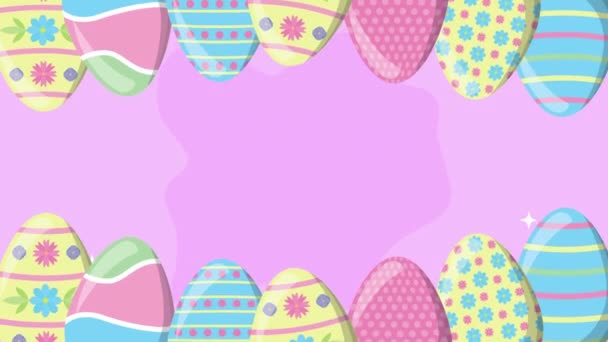 Frohe Ostern animierte Karte mit Eiern bemalt und Schriftzug
