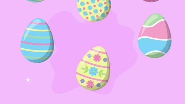 Páscoa feliz cartão animado com ovos pintados — Vídeo de Stock