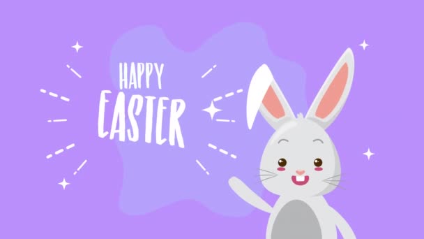 Happy Easter animierte Karte mit niedlichen Hasen und Schriftzug — Stockvideo