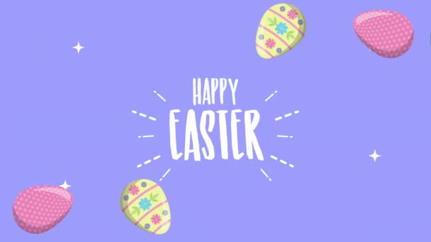 Frohe Ostern animierte Karte mit Eiern bemalt und Schriftzug — Stockvideo