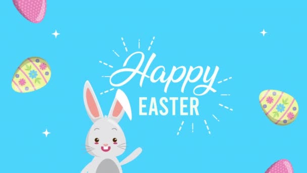 Szczęśliwy Wielkanoc animowane karty z jaj malowane i królika — Wideo stockowe