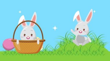 Mutlu Paskalya animasyon kartları, tarlada çiftler var.