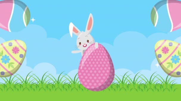 Happy easter animated card with eggs painted in the field — Wideo stockowe