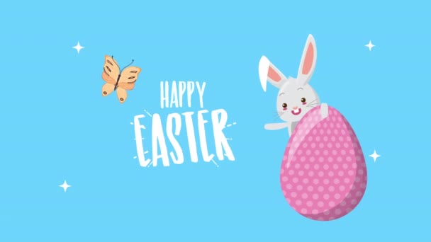 Happy easter animated card with rabbit and butterfly — Stock Video