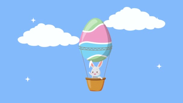 Happy easter animated card with rabbit in egg painted balloon air hot — Stock Video