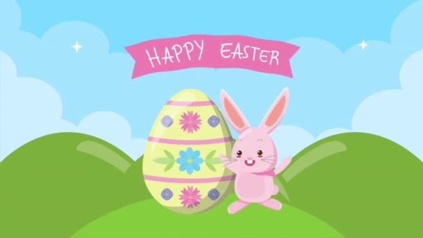 Veselá velikonoční animovaná karta s králičí a vaječnou malbou — Stock video