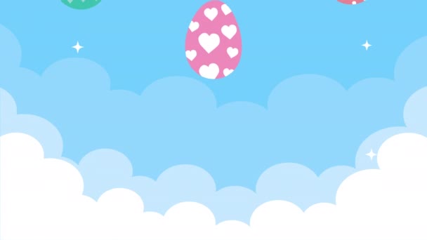 Happy easter animated card with eggs painted in sky — Stock Video