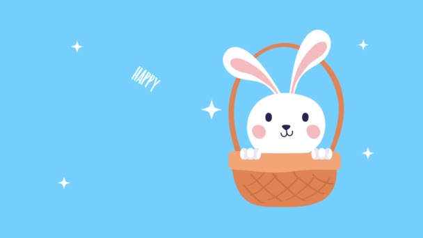 Happy easter animated card with rabbit in basket — Stock Video