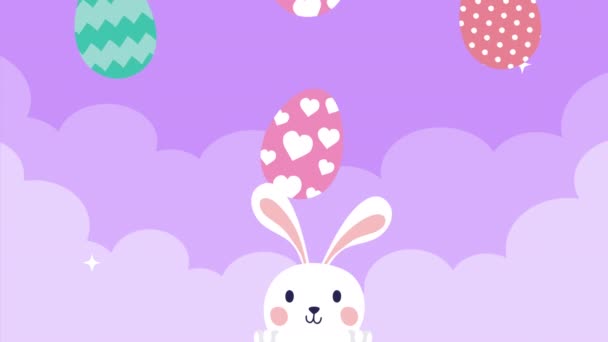 Frohe Ostern animierte Karte mit Hasen und Eiern bemalt