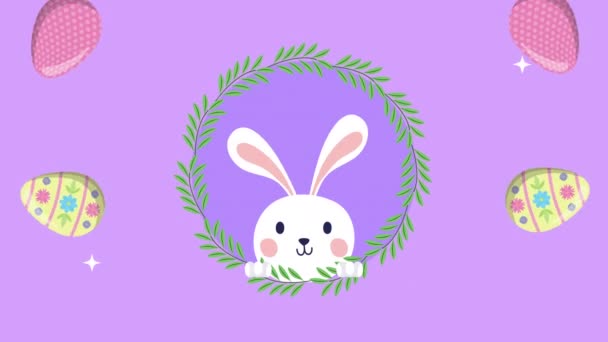 Happy easter animated card with rabbit and eggs painted — Stock Video