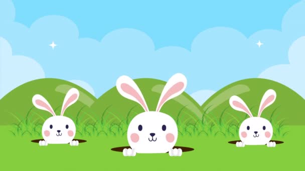 Feliz tarjeta animada de Pascua con conejos en el campamento — Vídeos de Stock