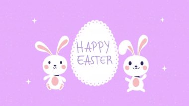Tavşanlı ve yumurtalı mutlu paskalya animasyon kartları.