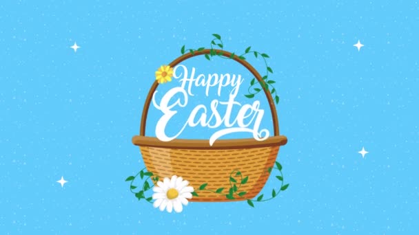 Happy easter animated card with flowers in basket — Stock Video