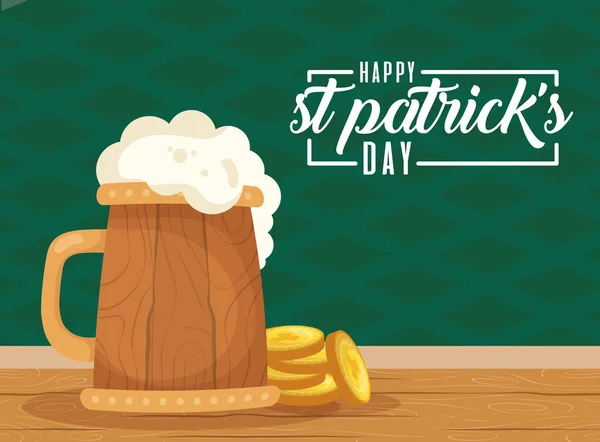 Feliz día de San Patricio tarjeta con bebida de cerveza — Vector de stock