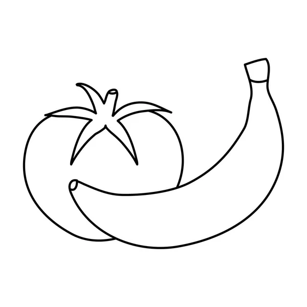 Friss paradicsom banán izolált ikonnal — Stock Vector