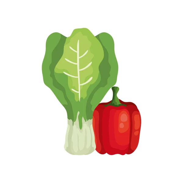 Čerstvá paprika s chard zeleninou izolované ikony — Stockový vektor