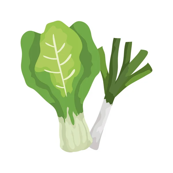 Puerro fresco con verduras de acelga icono aislado — Vector de stock