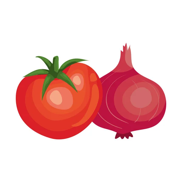 Verse tomaat met ui paarse groenten — Stockvector