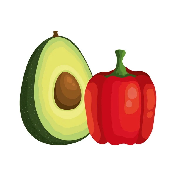 Свежий перец с овощами авокадо изолированный значок — стоковый вектор