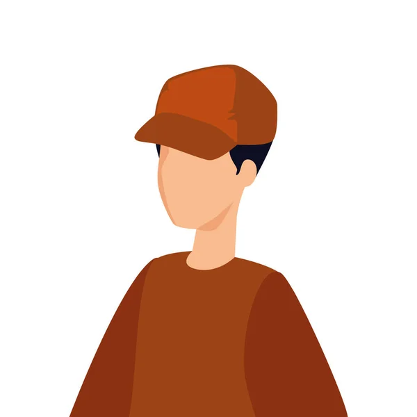 Hombre joven con carácter avatar gorra — Vector de stock