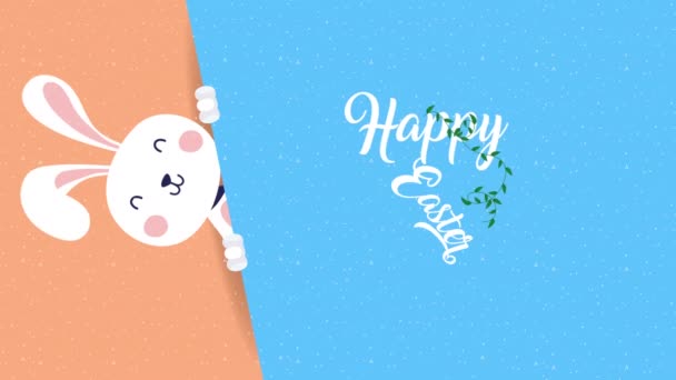 Happy easter animated card with rabbit and flowers decoration — Stock Video